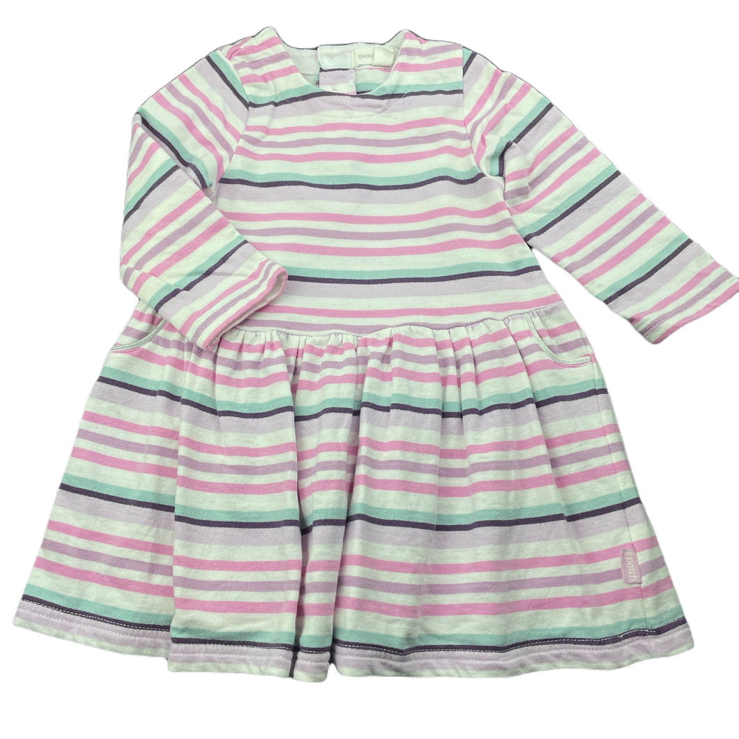 Girls Pumpkin Patch, striped cotton long sleeve dress, GUC, size 0, L: 43cm