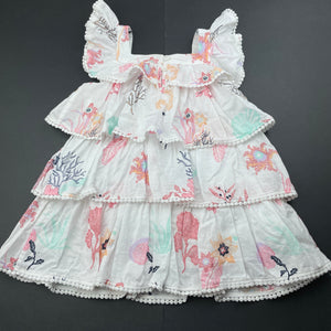 Girls Country Road, lined tiered cotton dress, GUC, size 1, L: 42cm