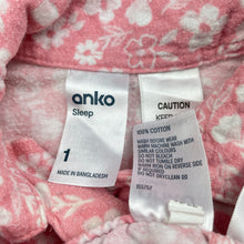 Load image into Gallery viewer, Girls Anko, floral flannel cotton winter pyjamas, GUC, size 1,  