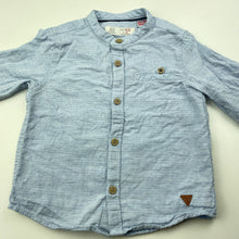 Load image into Gallery viewer, Boys Zara, blue cotton collarless long sleeve shirt, GUC, size 1,  