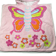 Load image into Gallery viewer, Girls pink, floral cotton hooded towel, butterfly, L: 55cm, FUC, size 4-6,  