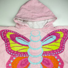 Load image into Gallery viewer, Girls pink, floral cotton hooded towel, butterfly, L: 55cm, FUC, size 4-6,  