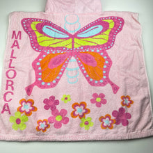 Load image into Gallery viewer, Girls pink, floral cotton hooded towel, butterfly, L: 55cm, FUC, size 4-6,  