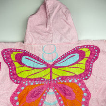 Load image into Gallery viewer, Girls pink, floral cotton hooded towel, butterfly, L: 55cm, FUC, size 4-6,  