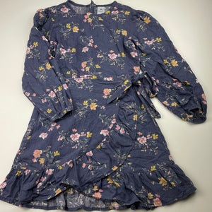 Girls Target, floral viscose / linen long sleeve dress, GUC, size 9, L: 64cm