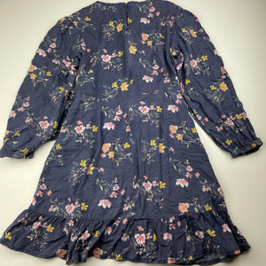 Girls Target, floral viscose / linen long sleeve dress, GUC, size 9, L: 64cm