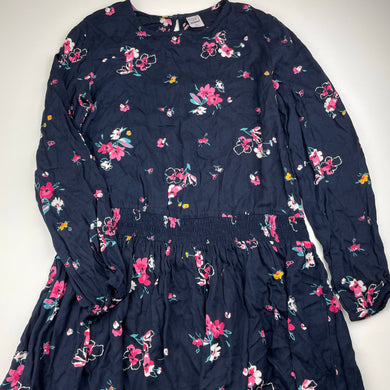 Girls Clothing & Co, navy viscose floral long sleeve dress, GUC, size 14, L: 75cm