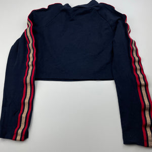 Girls Bardot Junior, navy stretchy cropped long sleeve top, GUC, size 10,  