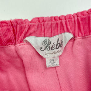 Girls Bebe by Minihaha, cotton lined corduroy pants, elasticated, EUC, size 00,  