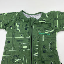 Load image into Gallery viewer, Boys Bonds, khaki zip wondersuit / zippy / romper, aeroplanes, EUC, size 0000,  
