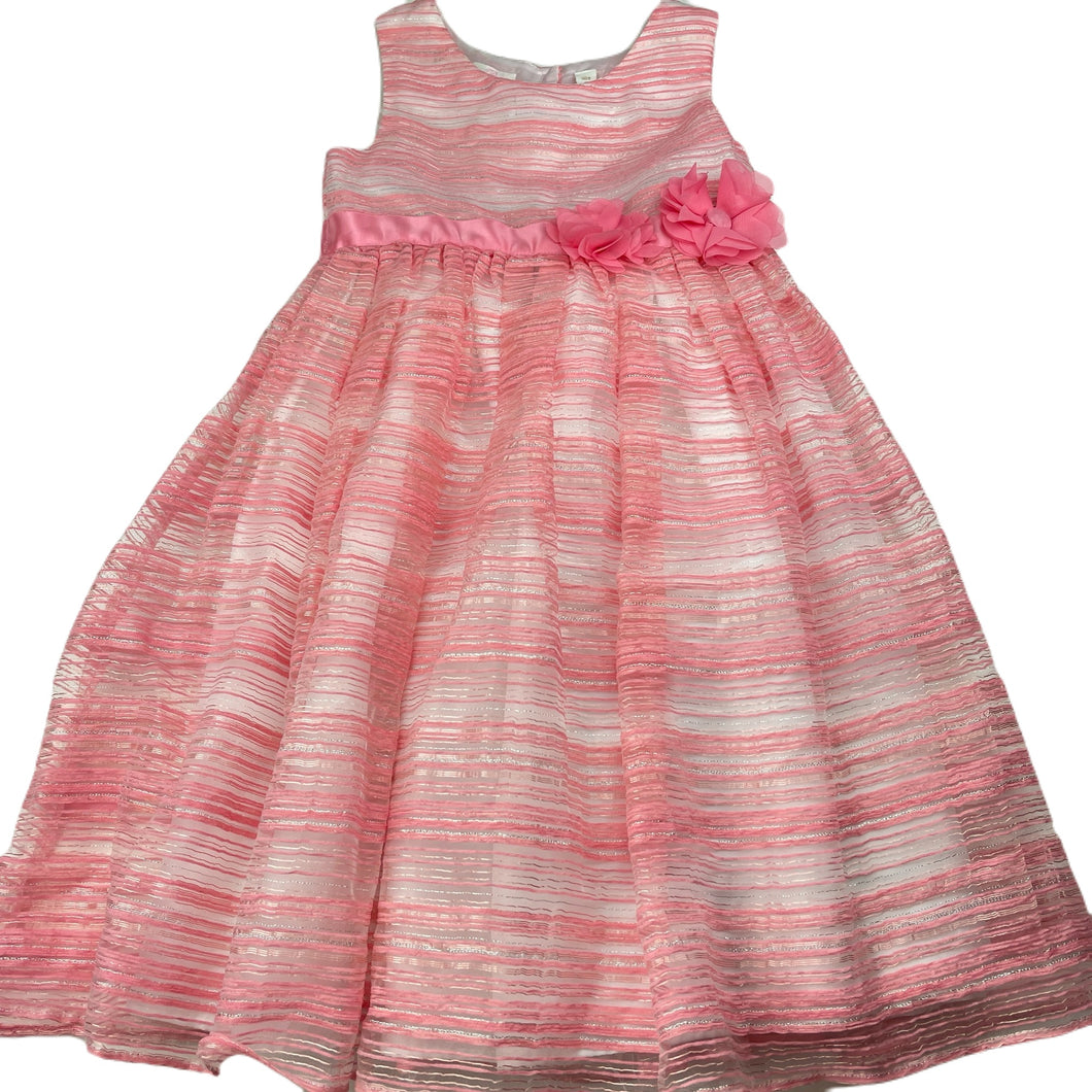 Girls Victoria Rose, lined pink, white & silver party dress, FUC, size 6, L: 67cm
