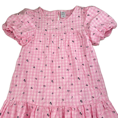 Girls Target, pink check floral cotton short sleeve dress, EUC, size 10, L: 73cm