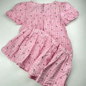 Girls Target, pink check floral cotton short sleeve dress, EUC, size 10, L: 73cm