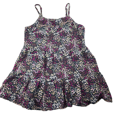 Girls Target, navy foral viscose / linen summer dress, GUC, size 7, L: 62cm