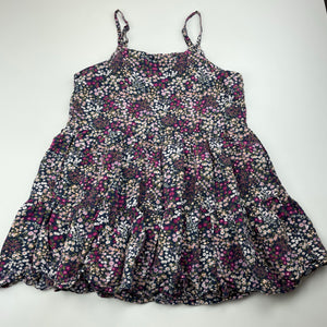 Girls Target, navy foral viscose / linen summer dress, GUC, size 7, L: 62cm