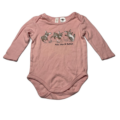 Girls Dymples, pink cotton bodysuit / romper, rabbit, FUC, size 0,  