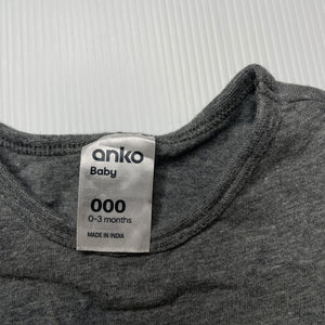 unisex Anko, grey bodysuit / romper, EUC, size 000,  