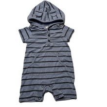 Load image into Gallery viewer, Boys Anko, blue stripe hooded romper, FUC, size 00,  