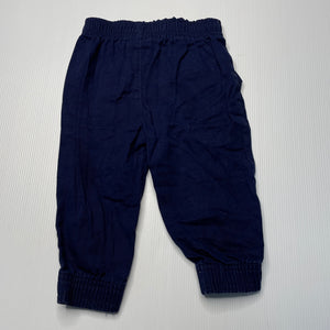 Boys navy, cotton pants / bottoms, elasticated, Inside leg: 21.5cm, GUC, size 12 months,  