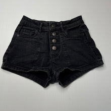 Load image into Gallery viewer, Girls 1964 Denim Co, black stretch denim shorts, W: 26.5cm across unstretched, GUC, size 8,  