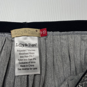 Girls Lily & Dan, grey/silver pleated skirt, elasticated, L: 38cm, FUC, size 9-10,  