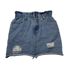 Load image into Gallery viewer, Girls Tilii, distressed denim skirt, elasticated, L: 34cm, GUC, size 10,  