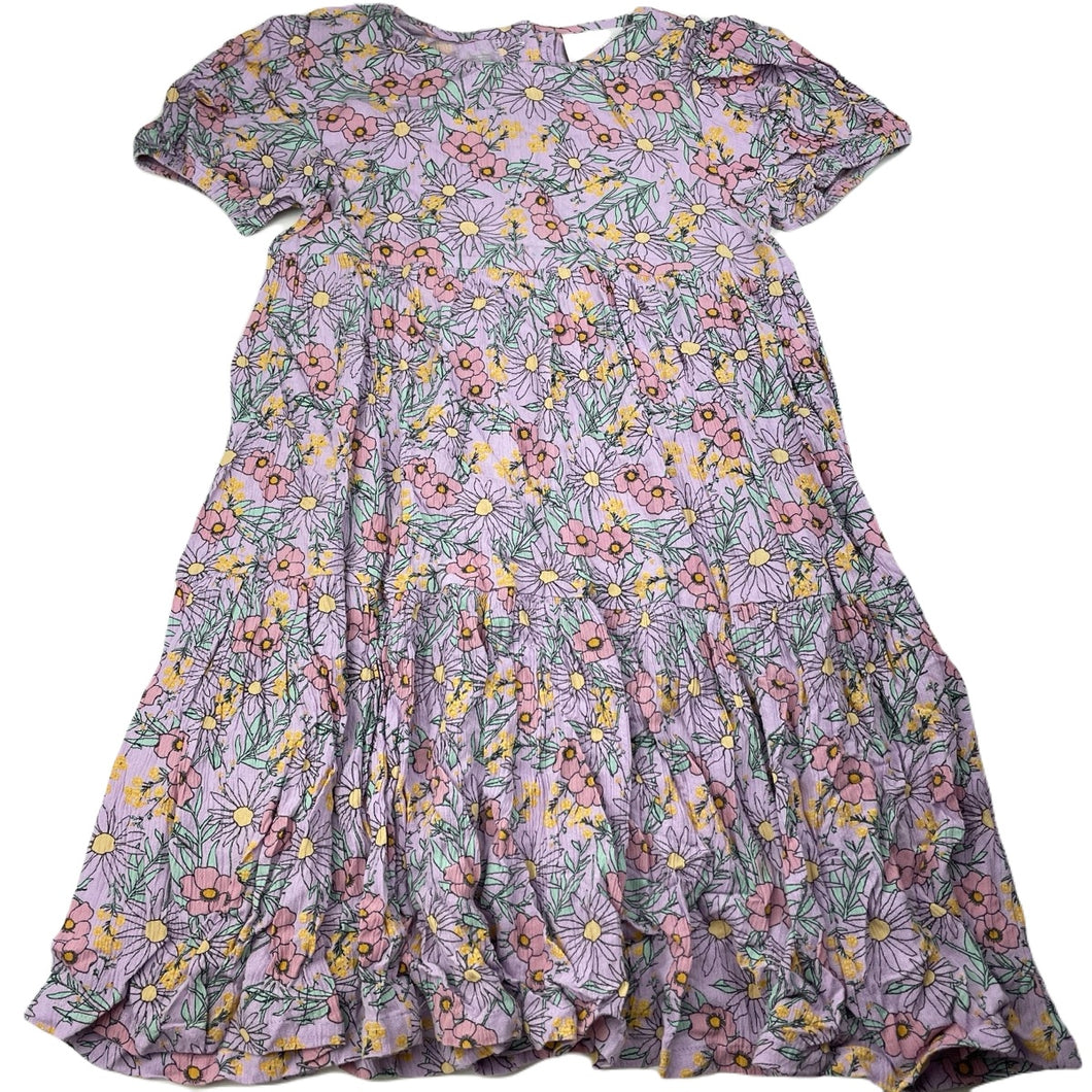 Girls Mango, purple floral viscose dress, EUC, size 5, L: 64cm