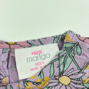 Girls Mango, purple floral viscose dress, EUC, size 5, L: 64cm