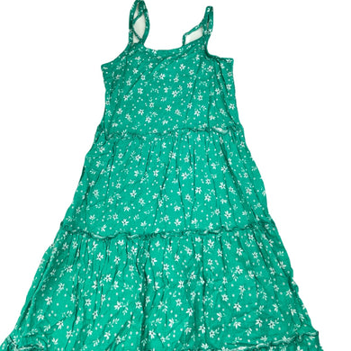 Girls Target, green floral viscose / linen summer dress, EUC, size 8, L: 83cm