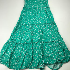 Girls Target, green floral viscose / linen summer dress, EUC, size 8, L: 83cm