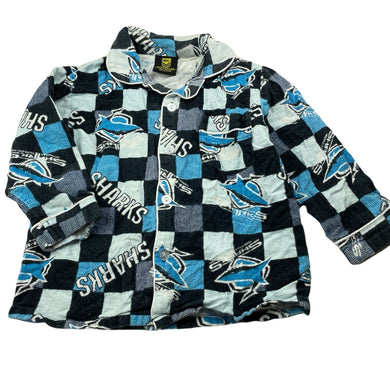 Boys NRL Supporter, Cronulla Sharks flannel cotton pyjama top, FUC, size 3,  