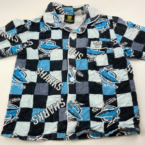 Boys NRL Supporter, Cronulla Sharks flannel cotton pyjama top, FUC, size 3,  