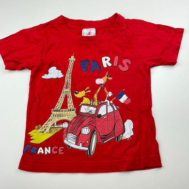 unisex ALAM FASHION, red cotton t-shirt / top, Paris, EUC, size 2,  