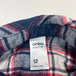 Girls Anko, checked cotton long sleeve shirt, EUC, size 12,  