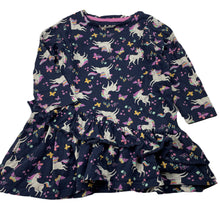 Load image into Gallery viewer, Girls Mango, navy casual long sleeve dress, unicorns, GUC, size 2, L: 41cm