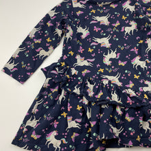 Load image into Gallery viewer, Girls Mango, navy casual long sleeve dress, unicorns, GUC, size 2, L: 41cm
