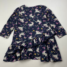 Load image into Gallery viewer, Girls Mango, navy casual long sleeve dress, unicorns, GUC, size 2, L: 41cm