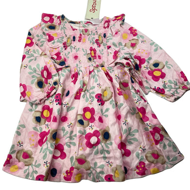Girls Sprout, floral viscose long sleeve dress, NEW, size 0, L: 42cm