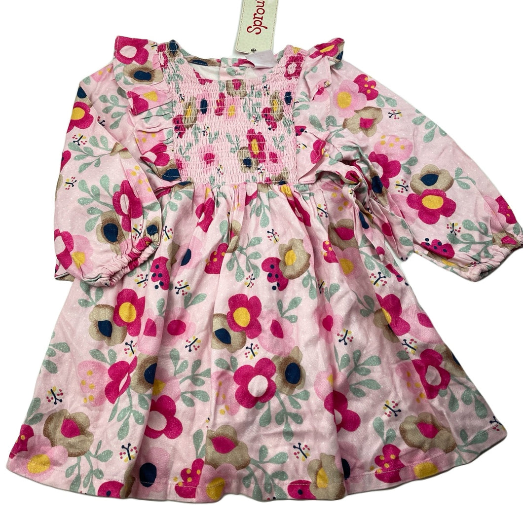 Girls Sprout, floral viscose long sleeve dress, NEW, size 0, L: 42cm