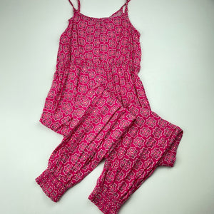 Girls Pumpkin Patch, pink floral viscose summer jumpsuit, GUC, size 7,  