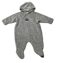 Load image into Gallery viewer, Boys Mothercare, cotton lined wadded velour hooded romper, EUC, size 000,  