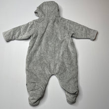 Load image into Gallery viewer, Boys Mothercare, cotton lined wadded velour hooded romper, EUC, size 000,  