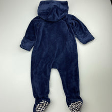 Load image into Gallery viewer, unisex Seasame Street, navy fleece zip coverall / romper, detachable hood, FUC, size 0,  