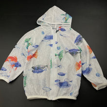 Load image into Gallery viewer, Girls sheer, lightweight zip up hooded top, fish, EUC, size 5,  