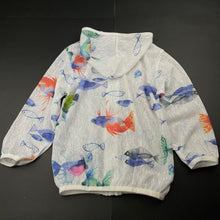 Load image into Gallery viewer, Girls sheer, lightweight zip up hooded top, fish, EUC, size 5,  