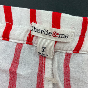 Girls Charlie & Me, red & white stripe lightweight shorts, elasticated, EUC, size 7,  