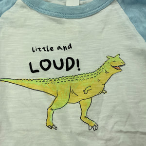 Boys Dymples, organic cotton long sleeve top, dinosaur, EUC, size 0,  