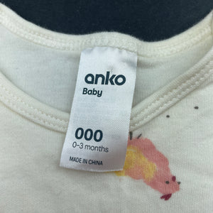 unisex Anko, cotton bodysuit / romper, chickens, GUC, size 000,  