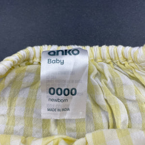 Girls Anko, yellow check lightweight cotton romper, GUC, size 0000,  