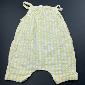 Girls Anko, yellow check lightweight cotton romper, GUC, size 0000,  